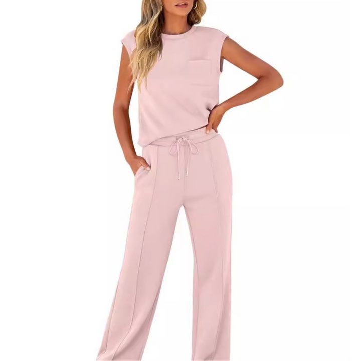 Damen Freizeit Sommer Lounge Set aus weichem Stoff mit lockerer Passform