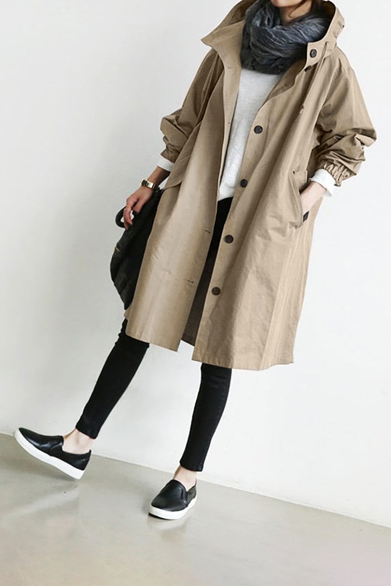 Damen Wasserfester Regen Trenchcoat mit Kapuze – Übergangsjacke für Frühling und Herbst