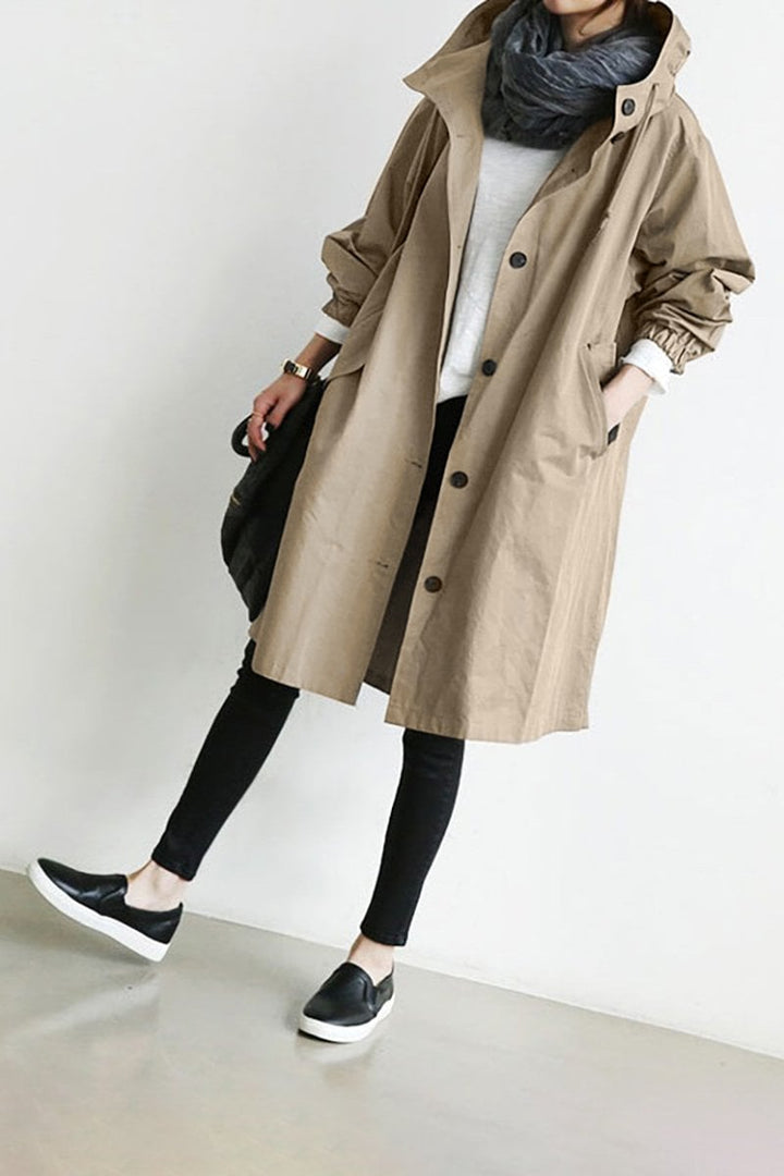 Damen Wasserfester Regen Trenchcoat mit Kapuze – Übergangsjacke für Frühling und Herbst