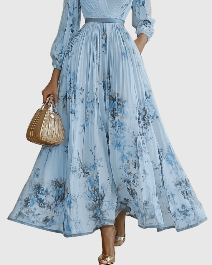 Maxikleid für Hochzeitsgäste | Plissierter V-Ausschnitt