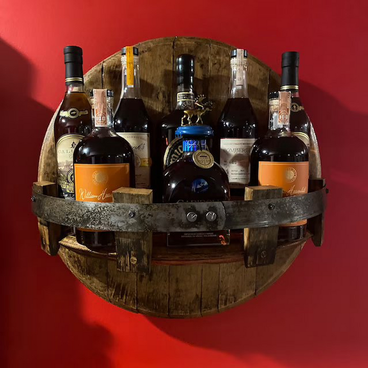 Sandsberg | Whiskey Barrel Wall Shelf | Rustic Solid Wood Design | Round