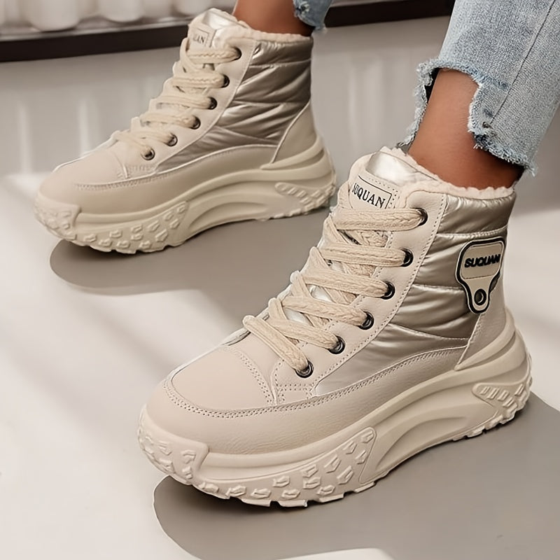 Damen Winterstiefeletten mit dicker Sohle, Schnürung und Warmfutter