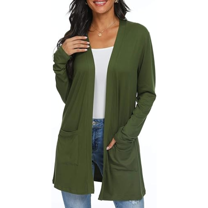 Leichter, lässiger, offener langer Cardigan mit Taschen