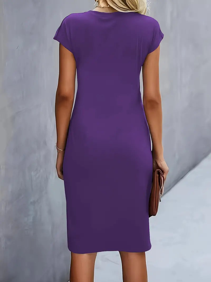 Midi Kleid Damen Runder Hals Tailliert Hochzeitsgast
