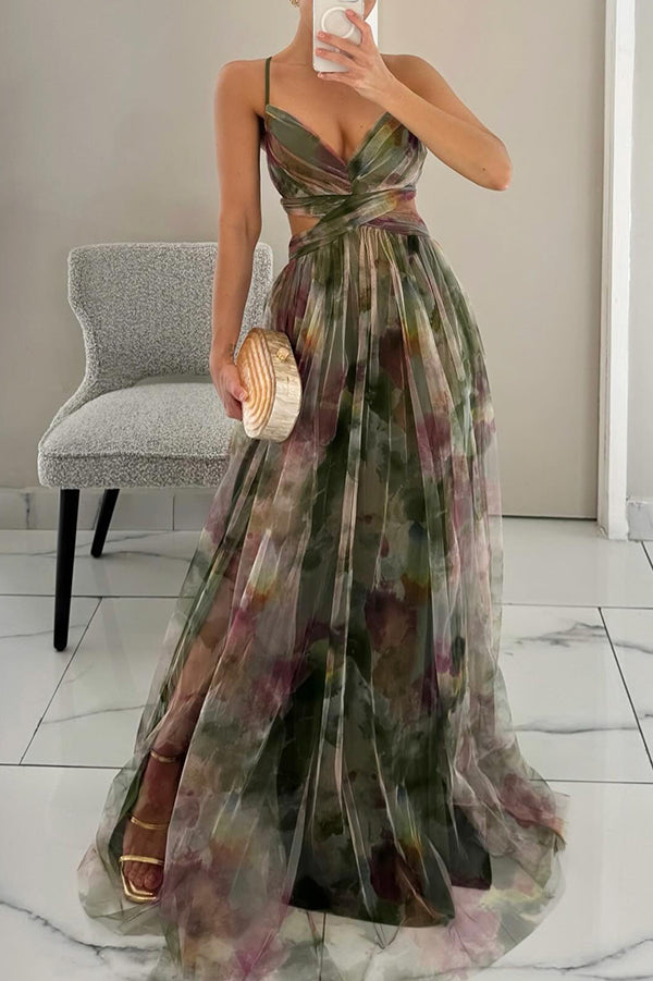 Robe longue pour invitées de mariage | Florale plissée