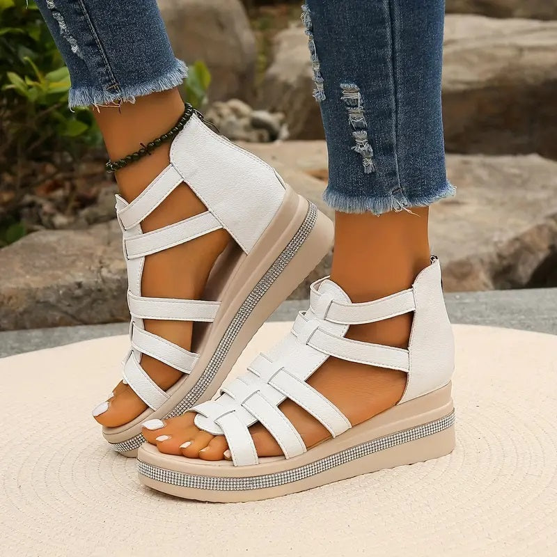 Damen Sandalen mit Strassdetails und verstellbaren Riemen