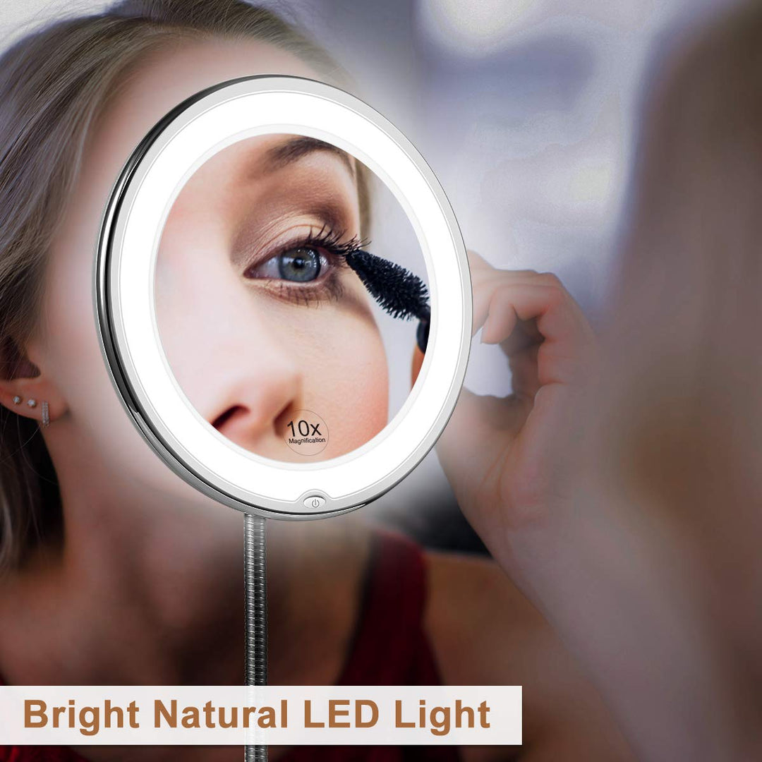 Sandsberg LED Magnifying Mirror with Flexible Gooseneck | 10x Magnification | Daylight LED | Cosmetic Mirror