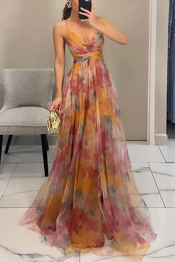 Robe longue pour invitées de mariage | Florale plissée
