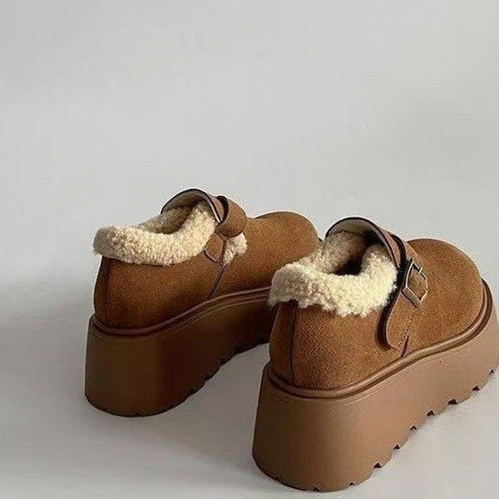 Damen Plateau-Schuh mit Schnalle &amp; Futter, braun