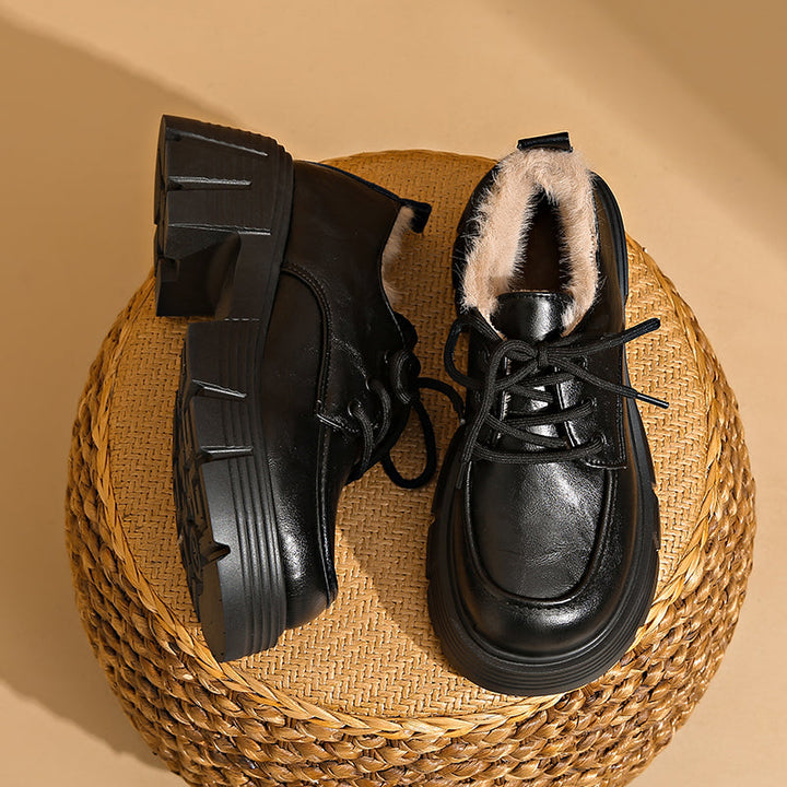 Damen Plateau Schnürschuhe mit Profilsohle und Fütterung