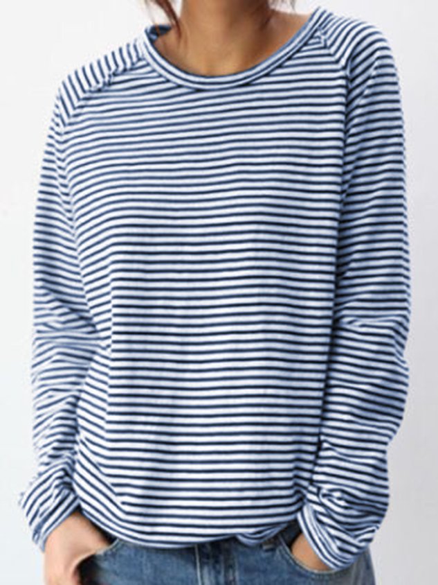 Damen Gestreiftes Casual Langarmshirt – Weiche Baumwolle, Perfekt für Frühling und Herbst