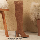 Damen Overknee Stiefel Braun Blockabsatz Spitz zulaufend Wildleder-Optik