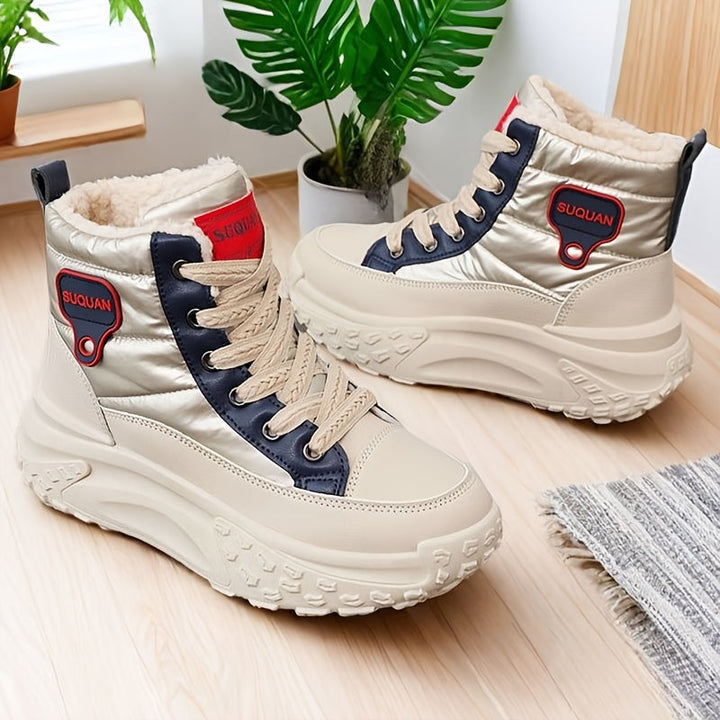 Damen Winterstiefeletten mit dicker Sohle, Schnürung und Warmfutter