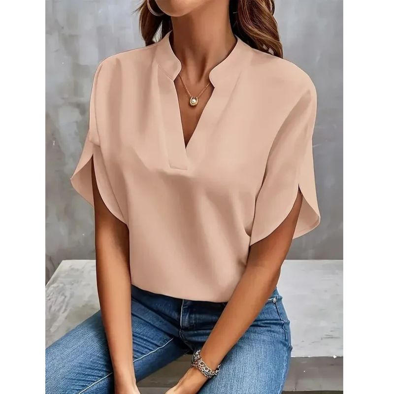 Damen Atmungsaktive Bluse mit V-Ausschnitt und kurzen Ärmeln