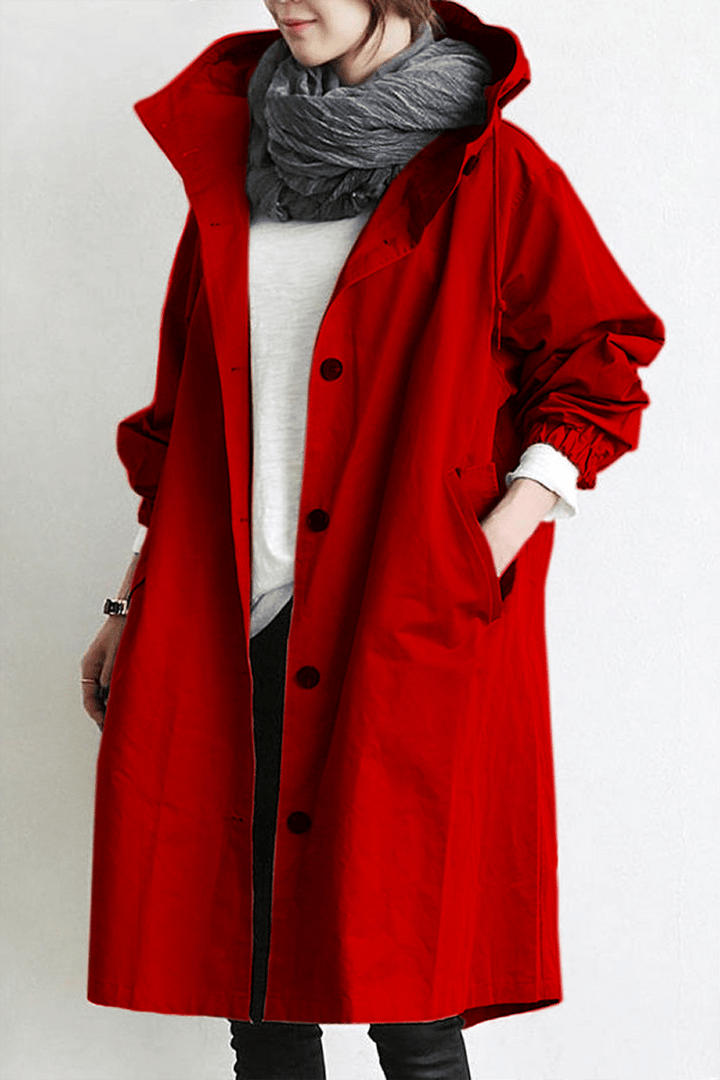 Damen Wasserfester Regen Trenchcoat mit Kapuze – Übergangsjacke für Frühling und Herbst