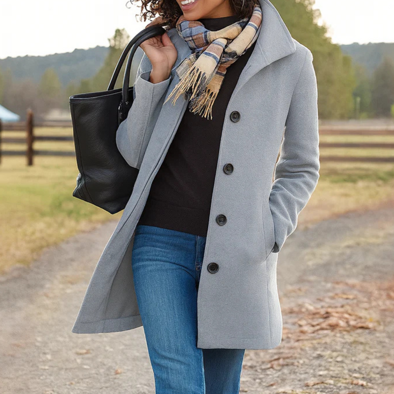 Damen Klassischer Knopfverschluss Mantel mit Tailliertem Schnitt und Vielseitigem Stil