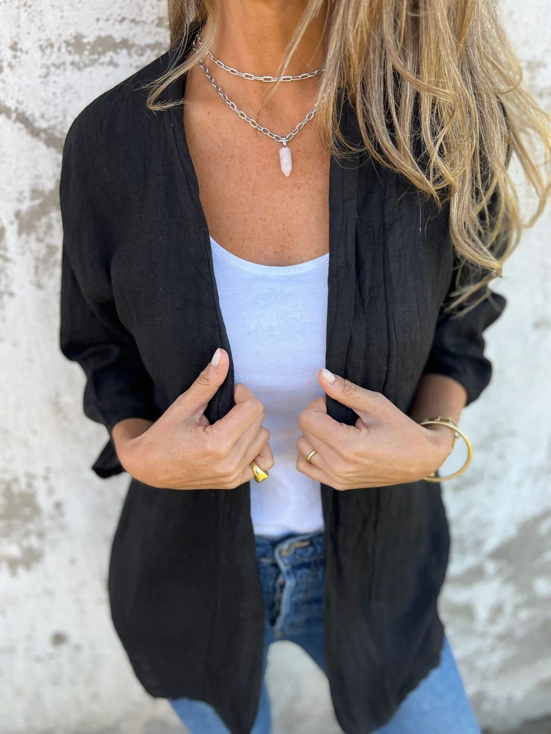 Damen Leichter Offener Cardigan – Dreiviertelärmel