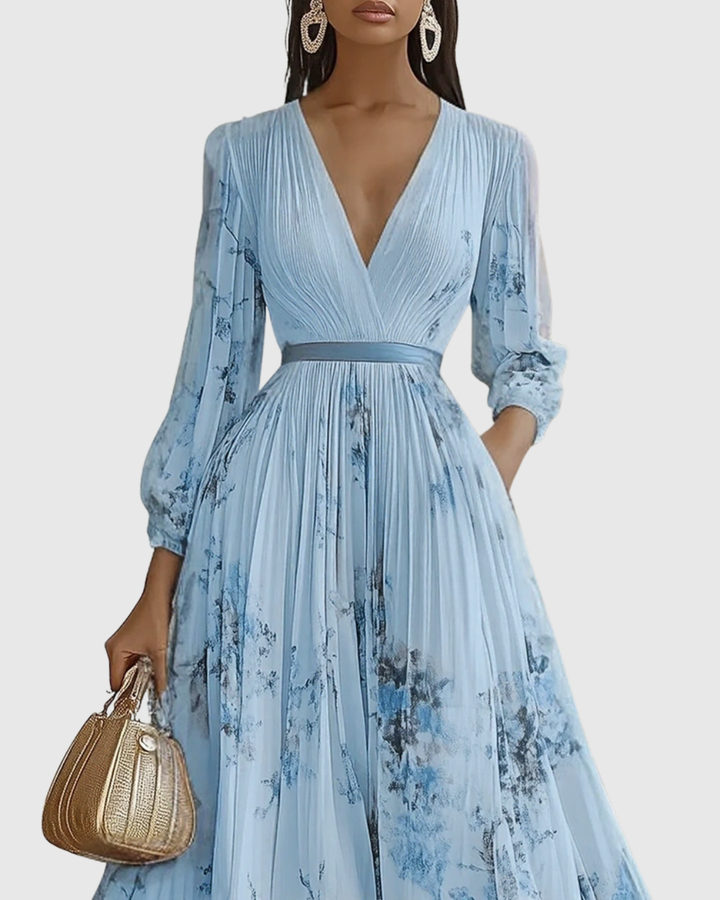 Maxikleid für Hochzeitsgäste | Plissierter V-Ausschnitt
