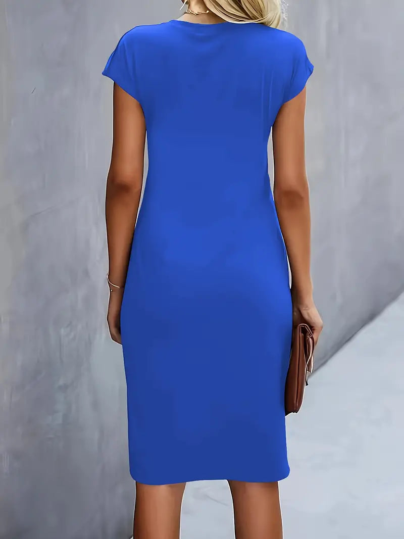 Midi Kleid Damen Runder Hals Tailliert Hochzeitsgast