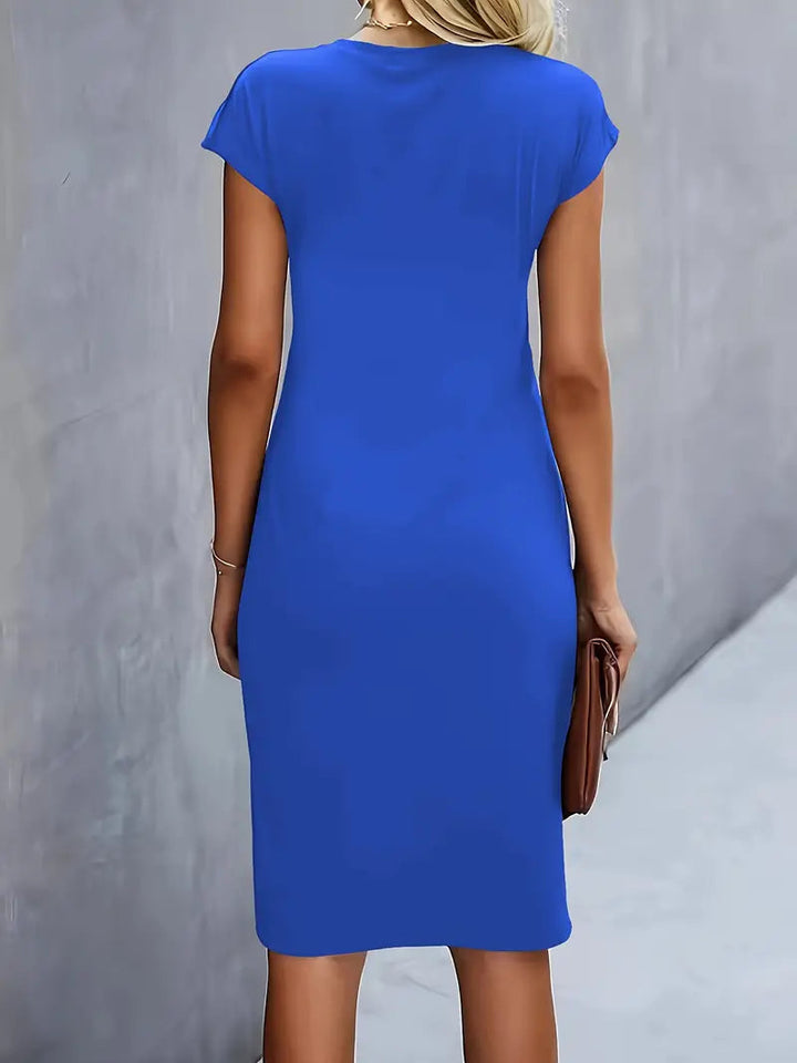 Midi Kleid Damen Runder Hals Tailliert Hochzeitsgast