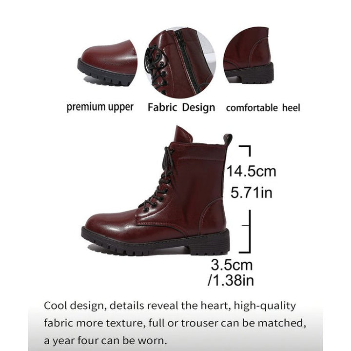 Damen Worker Boots Schnürstiefel Stiefeletten Bordeaux Rot mit Reißverschluss