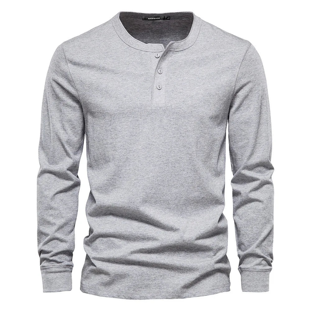 Herren Langarmshirt mit Knöpfen Casual Bequeme Passform