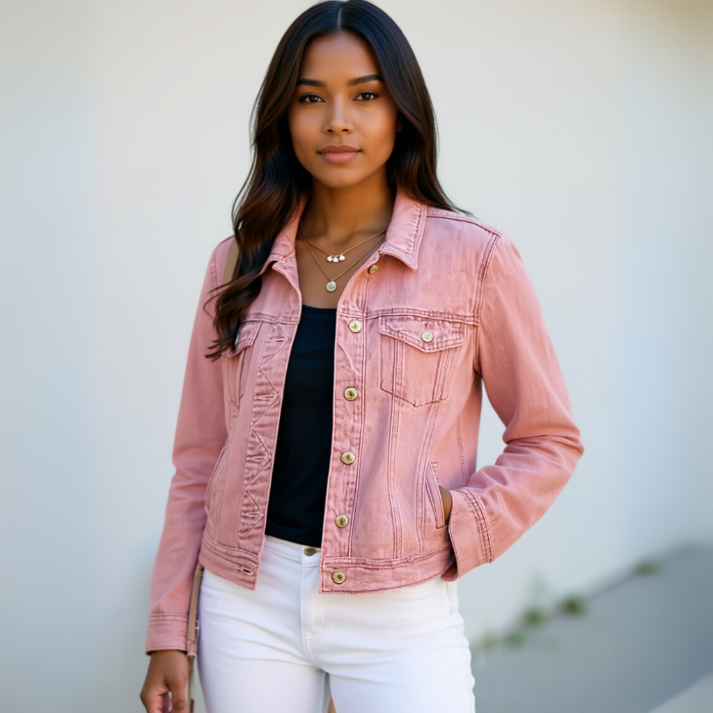 Basic taillierte Stretch-Jeansjacke mit Knopfleiste und langen Ärmeln