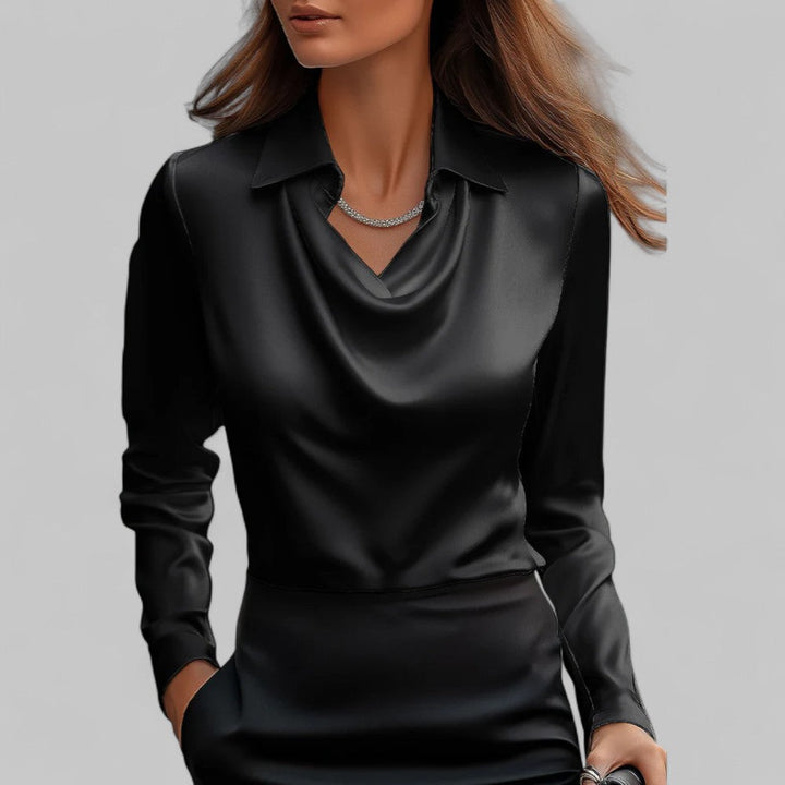 Theresa | Elegant Waterfall Neck Satin Blouse for Women