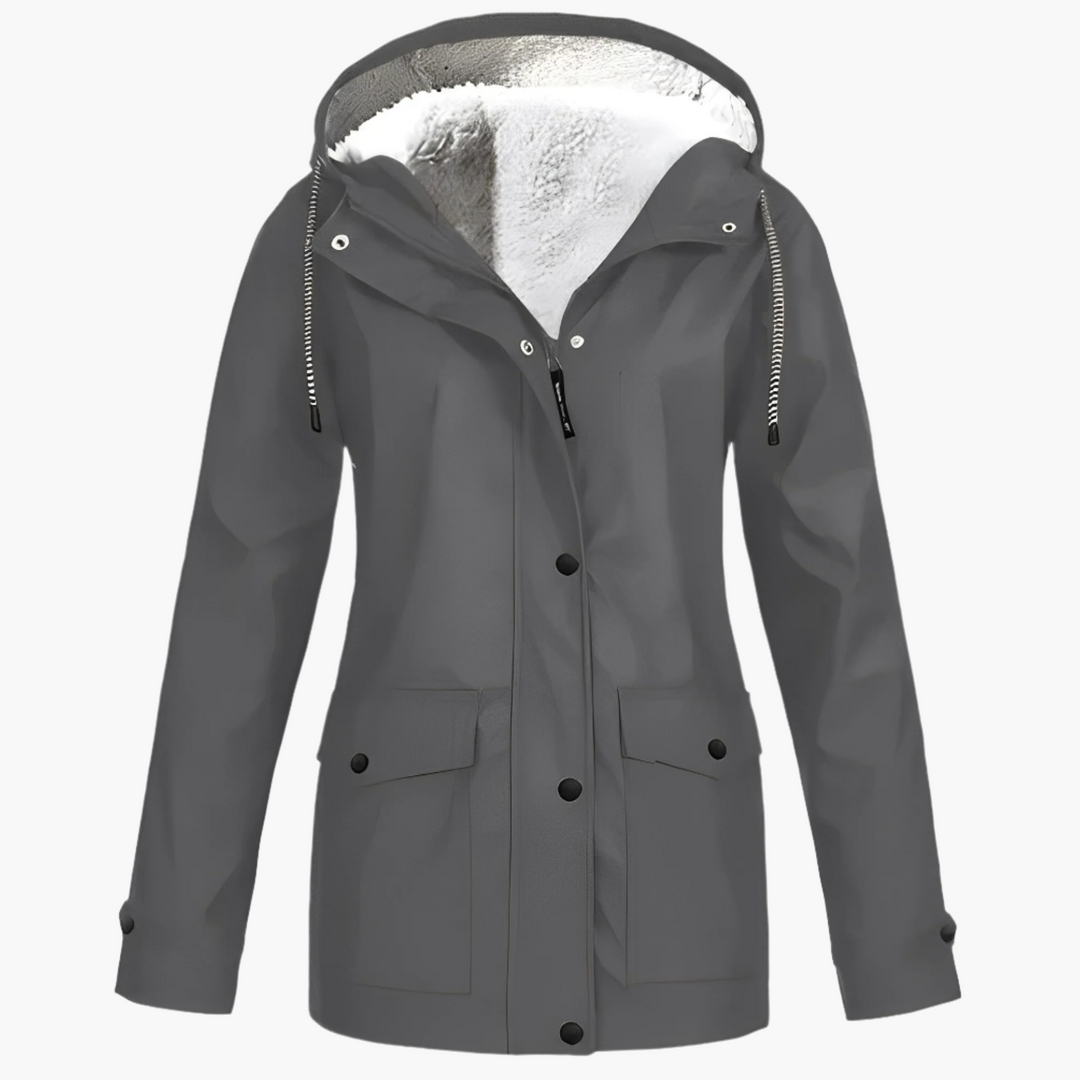Damen Winter Regenjacke mit Fleece-Futter – Wasserdichte Outdoor-Jacke für kalte Tage