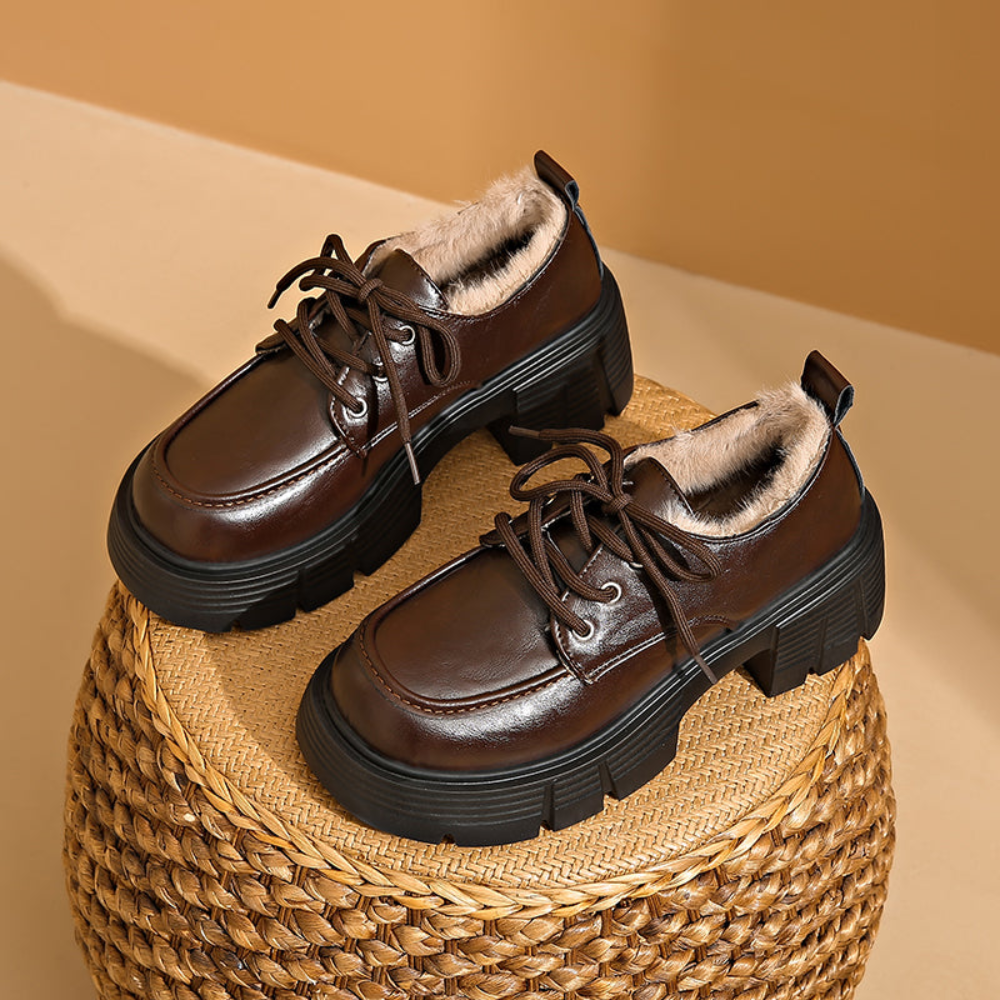Damen Plateau Schnürschuhe mit Profilsohle und Fütterung