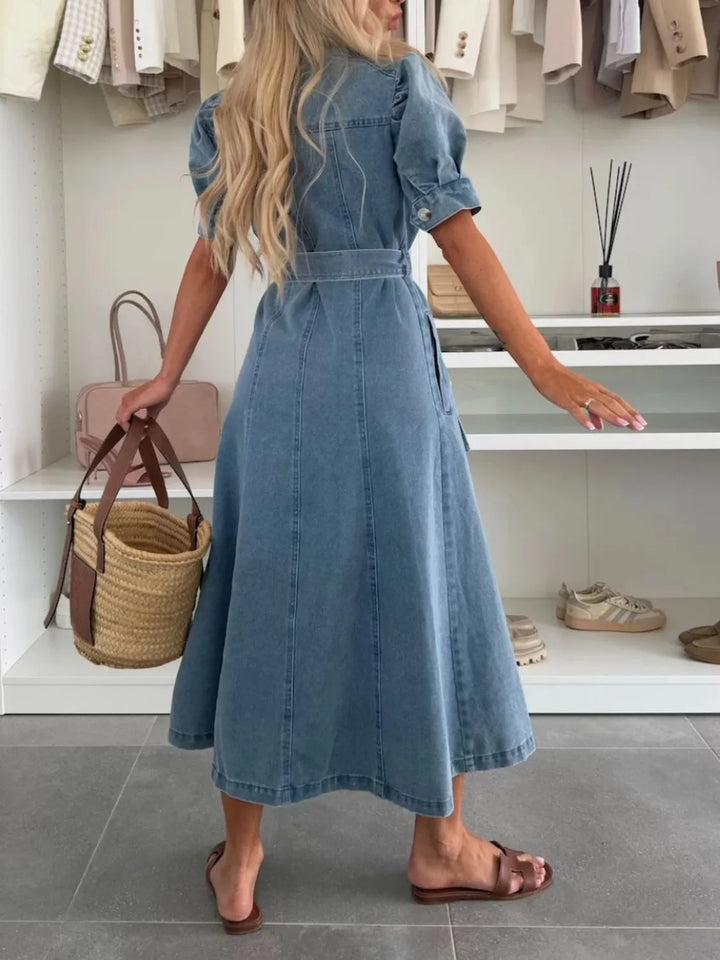 Anna | Maxi Denim Dress with Sleeves