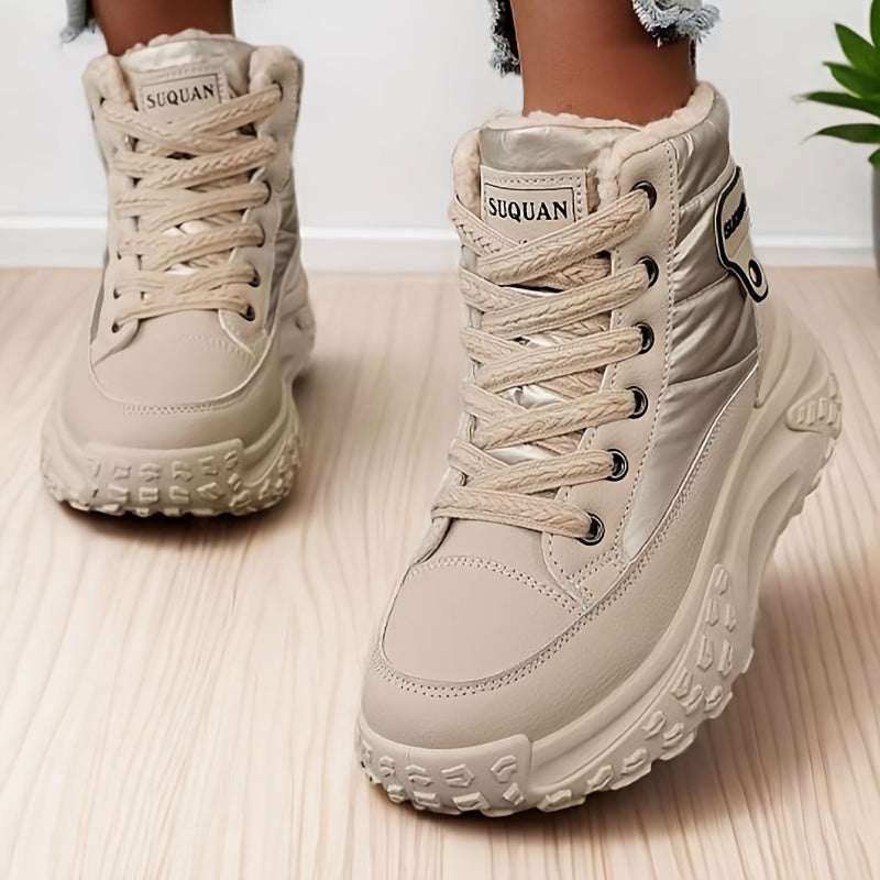 Damen Winterstiefeletten mit dicker Sohle, Schnürung und Warmfutter