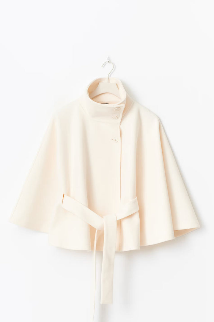 Cape Jas Damen Regular Fit Hoher Kragen Schleifen Gürtel Winter