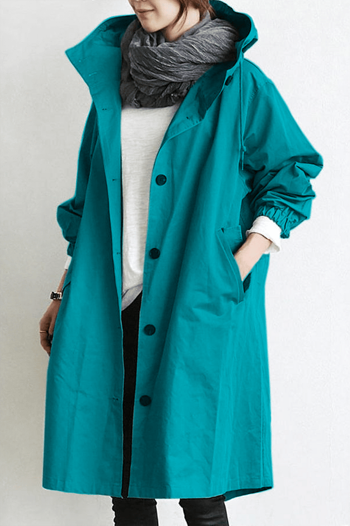 Damen Wasserfester Regen Trenchcoat mit Kapuze – Übergangsjacke für Frühling und Herbst