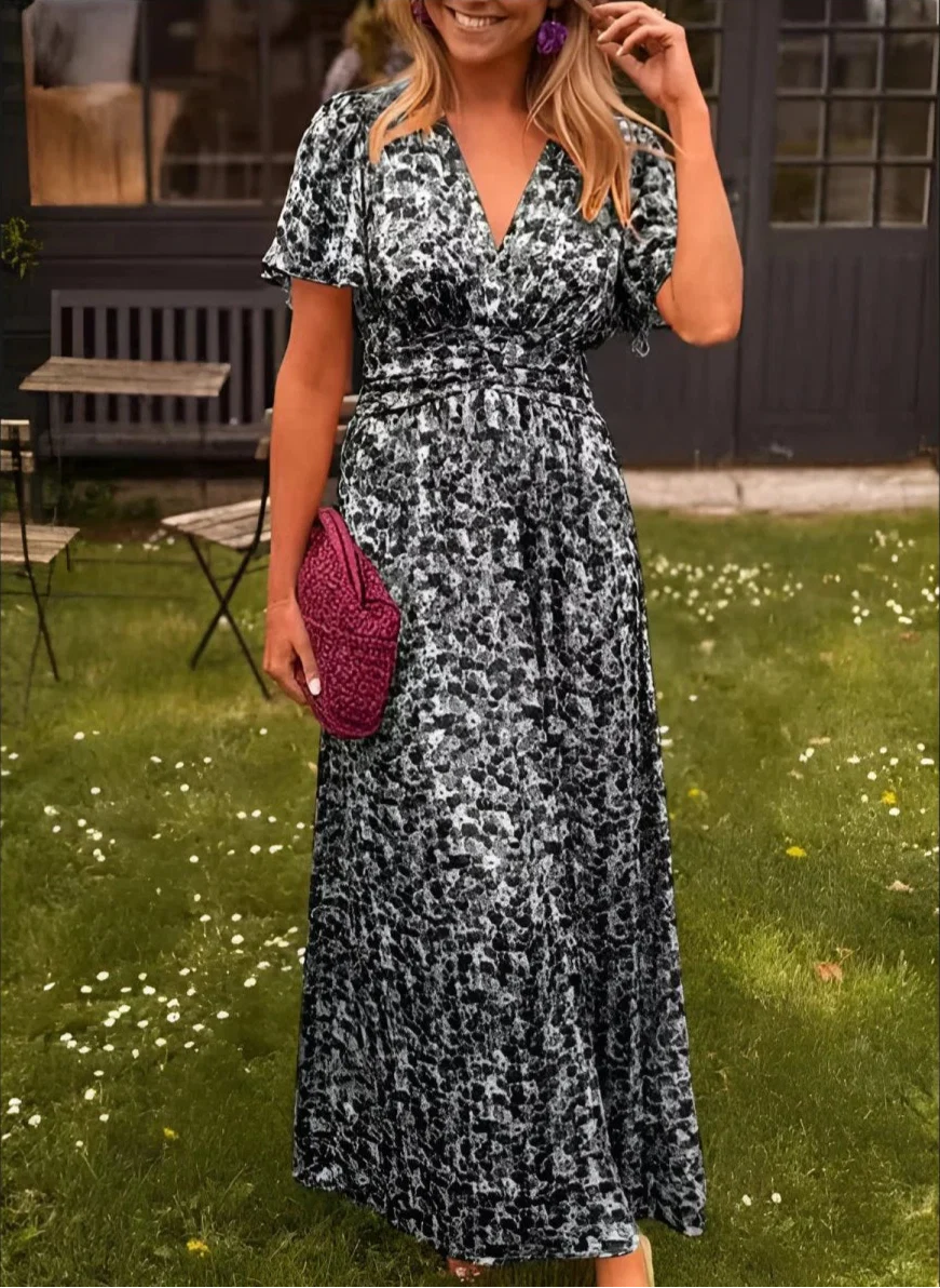 Lange Damenkleid | Buntes Blumenmuster | Tailliert &amp; Fließender Schnitt Sommer