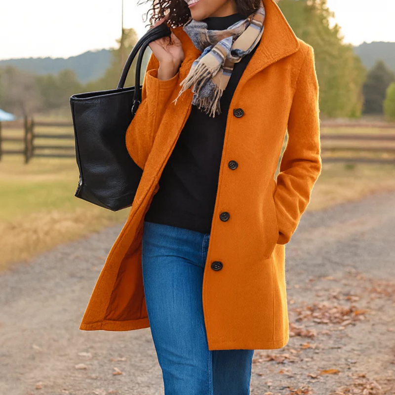 Damen Klassischer Knopfverschluss Mantel mit Tailliertem Schnitt und Vielseitigem Stil