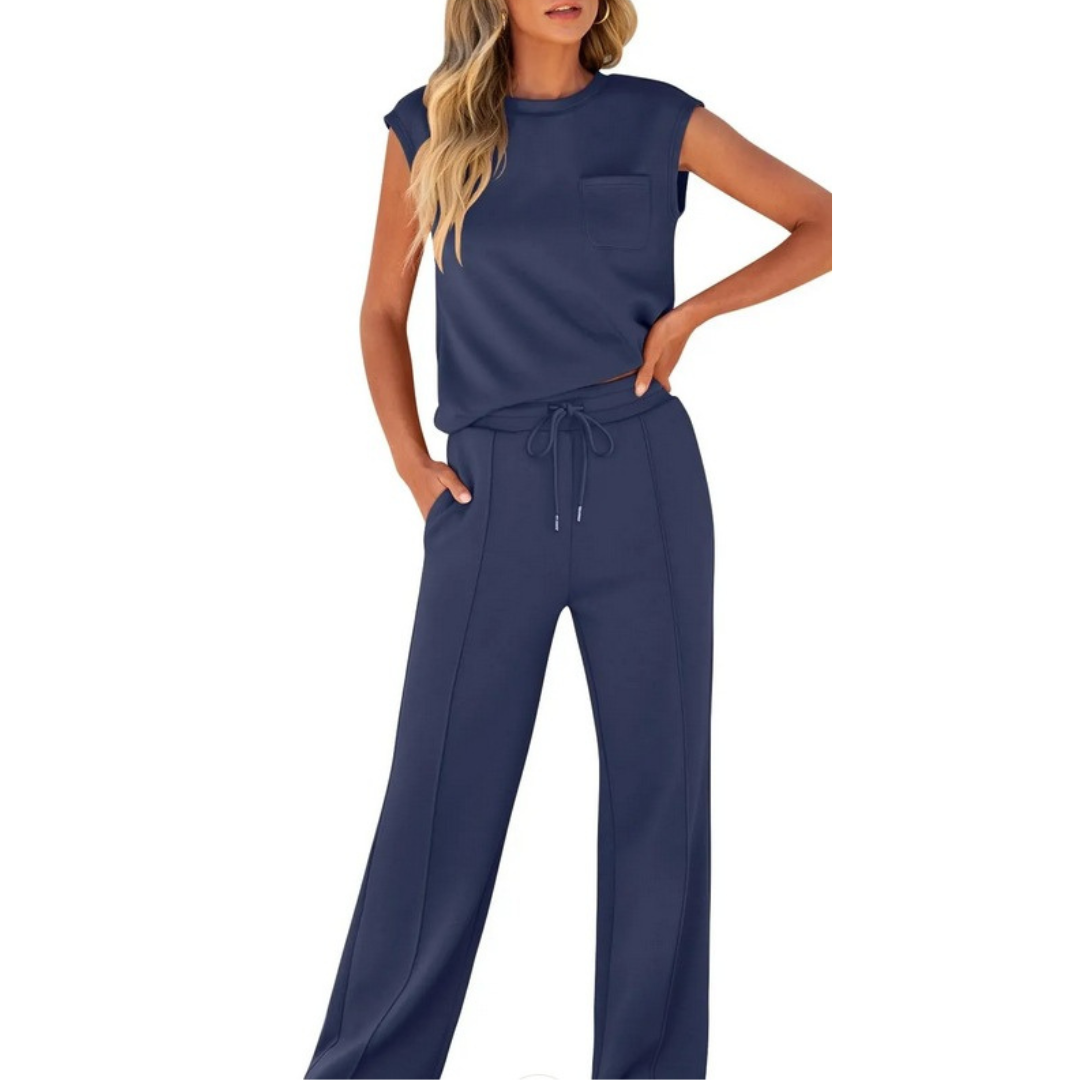 Damen Freizeit Sommer Lounge Set aus weichem Stoff mit lockerer Passform