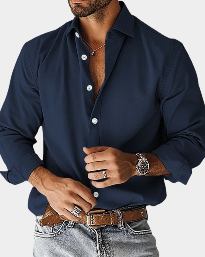 Chemise habillée slim fit pour homme à manches longues avec col boutonné