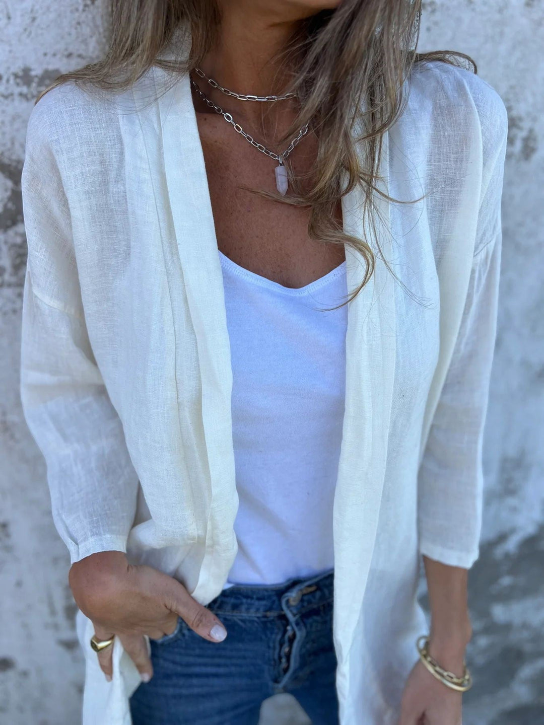 Damen Leichter Offener Cardigan – Dreiviertelärmel