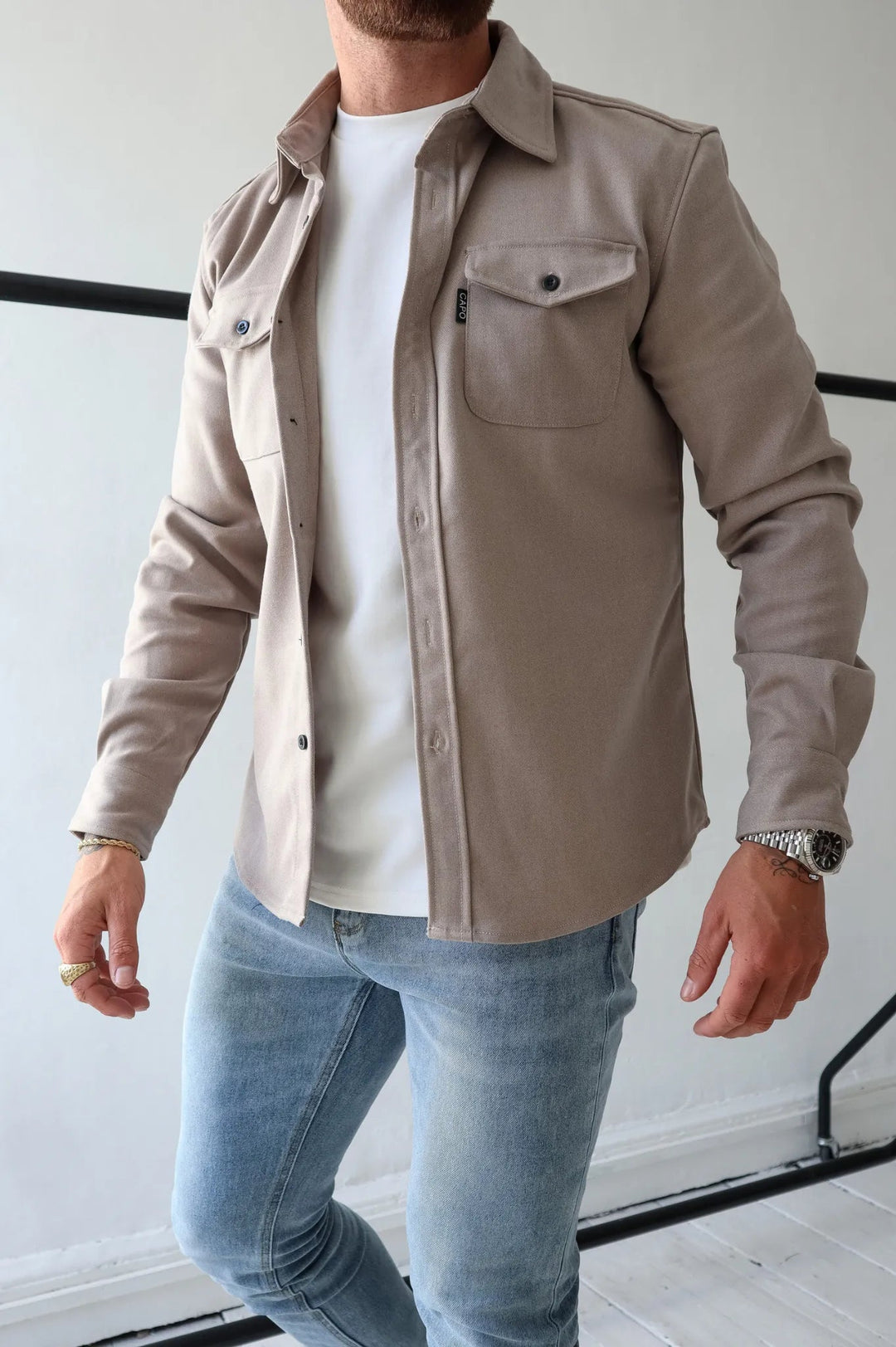 Herren Overshirt Jacke mit Brusttaschen Frühling Herbst Casual Leichtgewicht