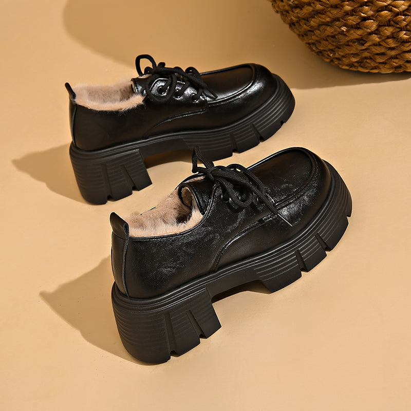 Damen Plateau Schnürschuhe mit Profilsohle und Fütterung