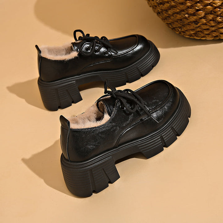 Damen Plateau Schnürschuhe mit Profilsohle und Fütterung