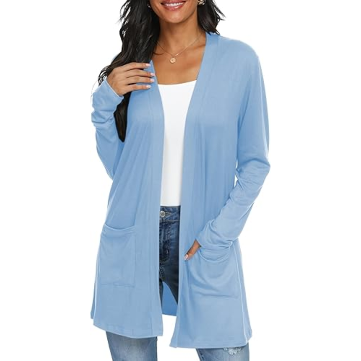 Leichter, lässiger, offener langer Cardigan mit Taschen