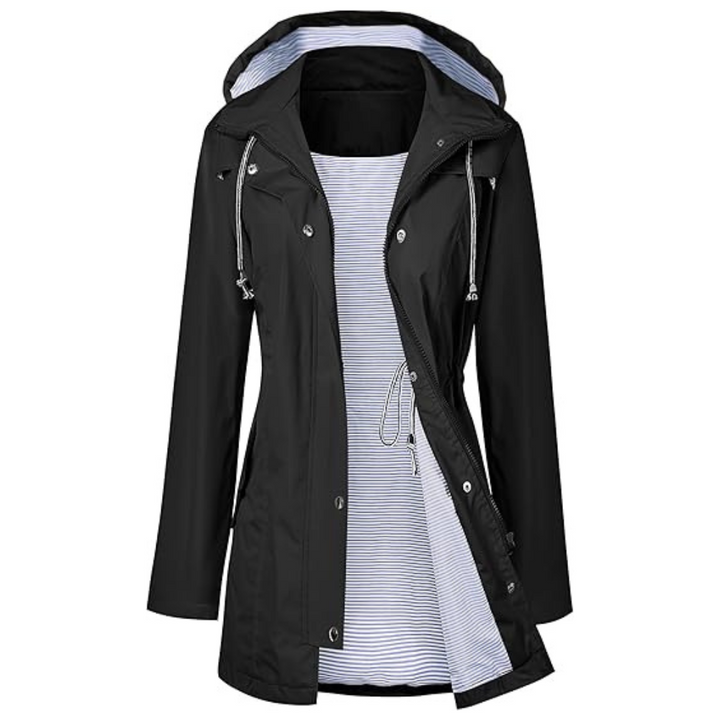 Wasserdichter langer Kapuzen-Trenchcoat gefüttert Windbreaker Reisejacke