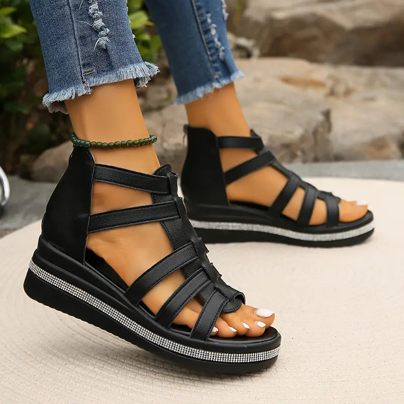Damen Sandalen mit Strassdetails und verstellbaren Riemen