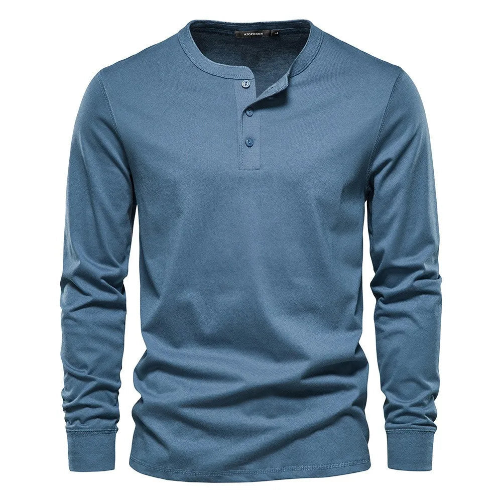 Herren Langarmshirt mit Knöpfen Casual Bequeme Passform