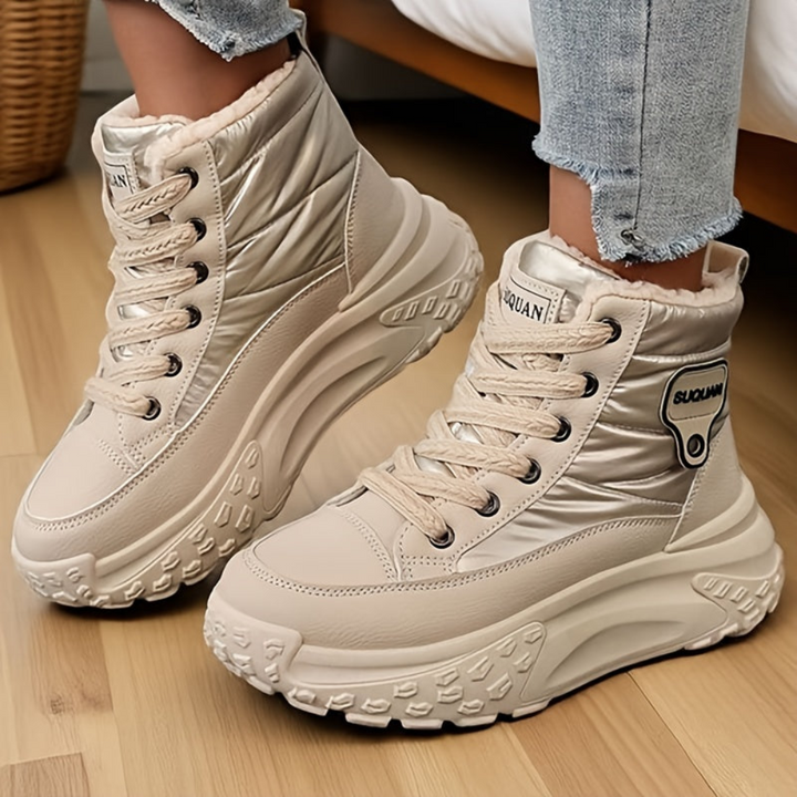 Damen Winterstiefeletten mit dicker Sohle, Schnürung und Warmfutter