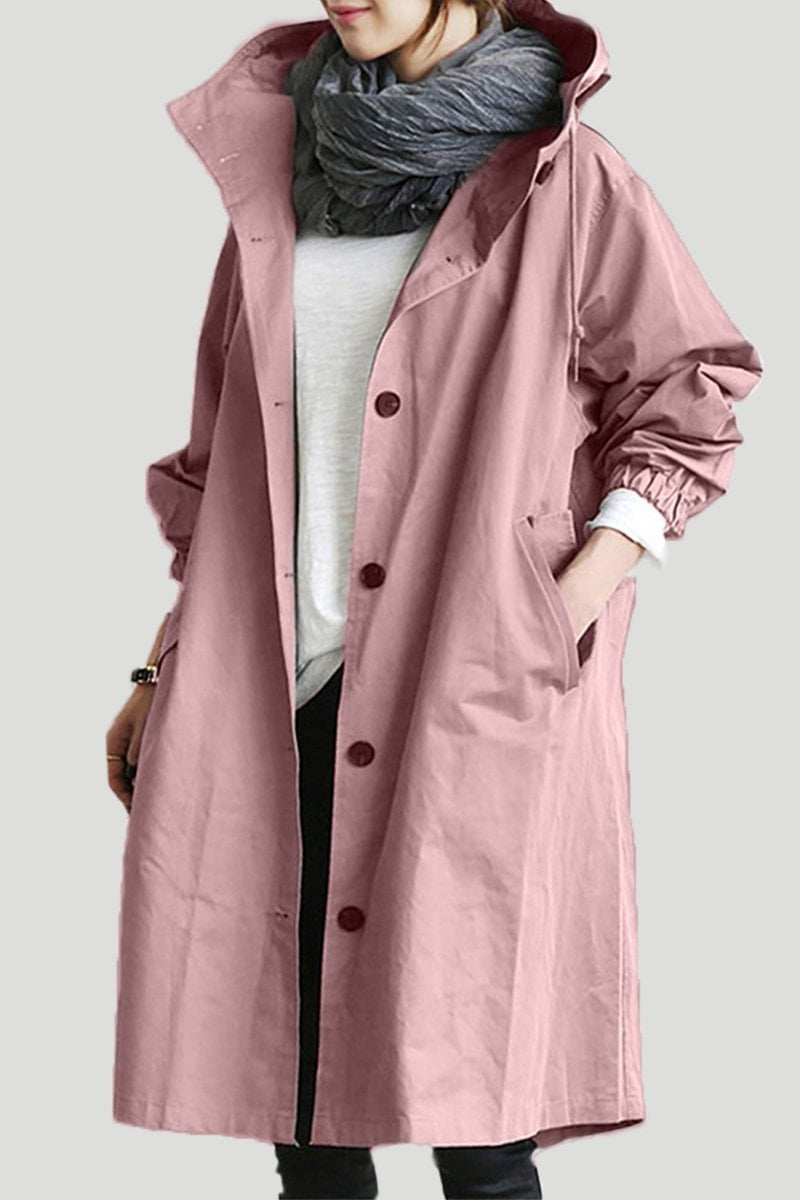 Damen Wasserfester Regen Trenchcoat mit Kapuze – Übergangsjacke für Frühling und Herbst