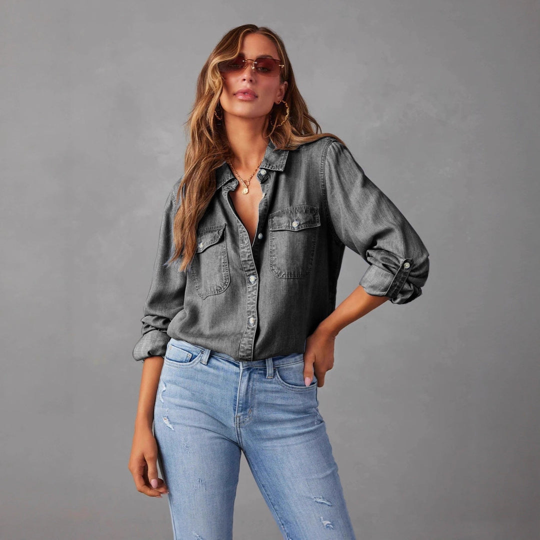 Damen Denim-Shirt mit entspanntem Revers und Knopfleiste – Lässiges Langarm-Overshirt