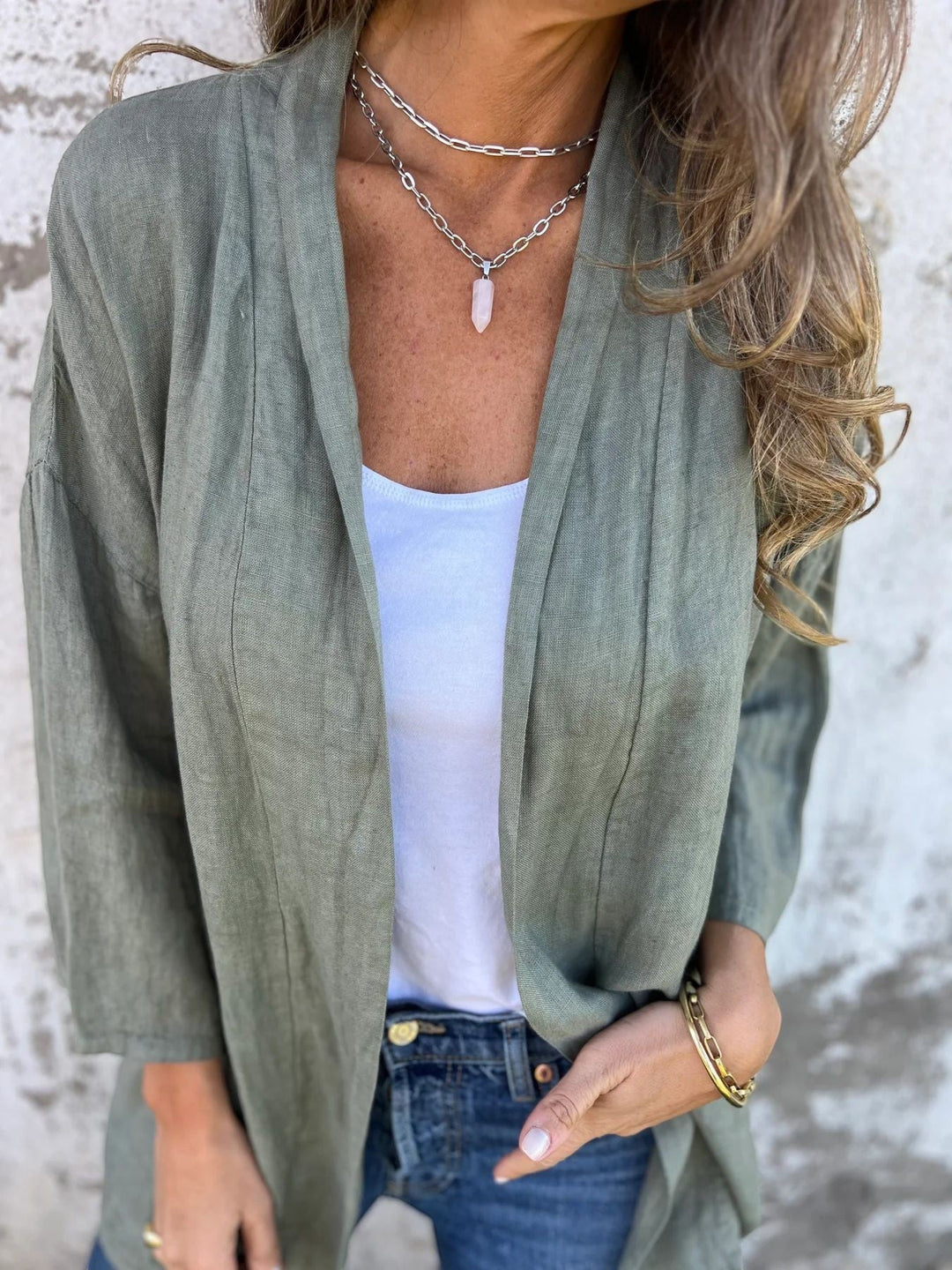 Damen Leichter Offener Cardigan – Dreiviertelärmel
